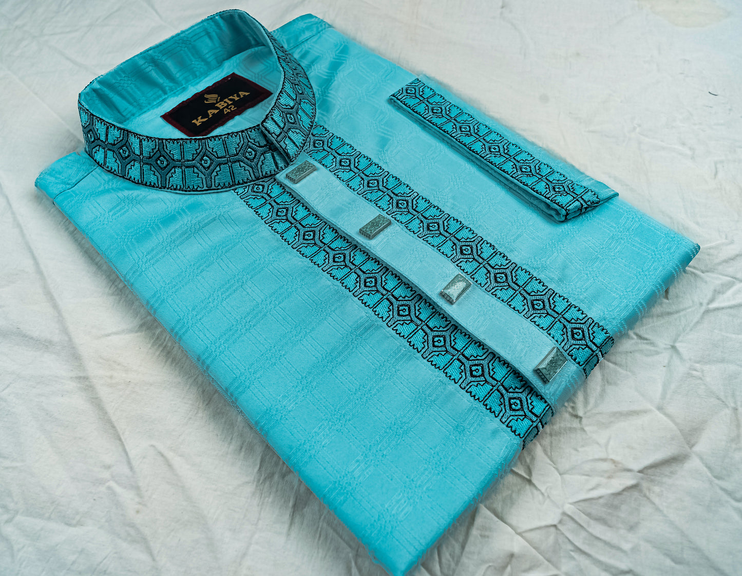 Turquoise Blue Cotton Panjabi