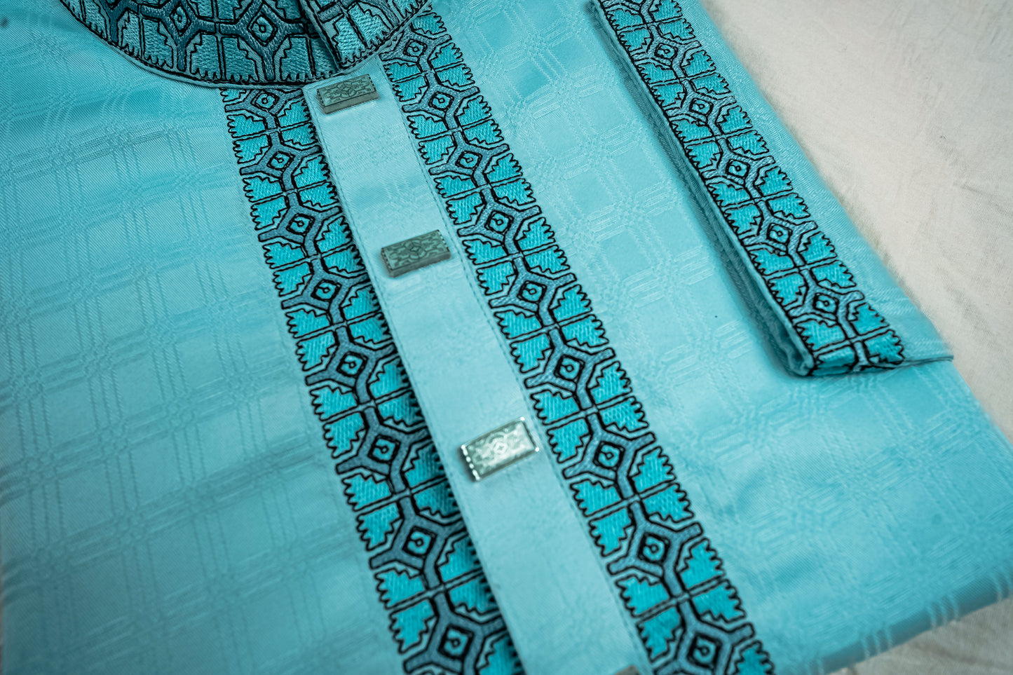 Turquoise Blue Cotton Panjabi