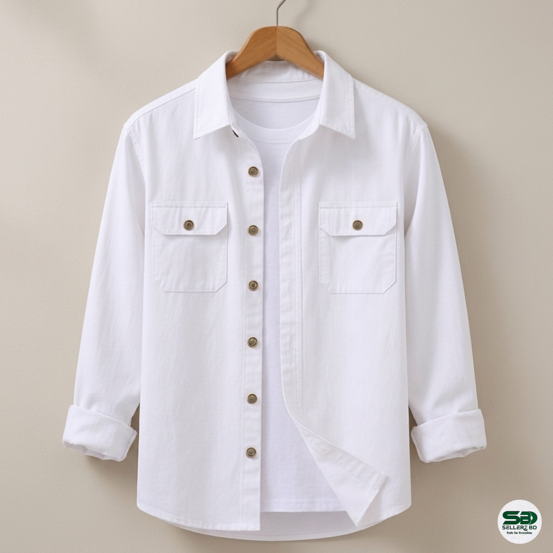 White Colour Double Pocket Full Sleeve Shirt