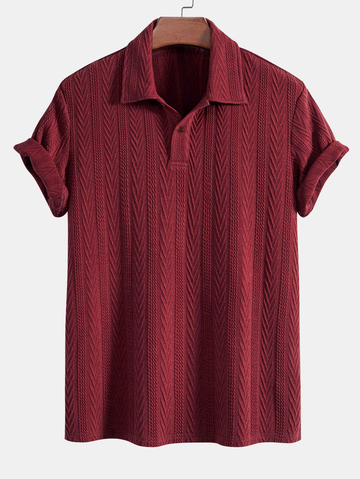 Red Maroon Knitted Geometric Jacquard Polo