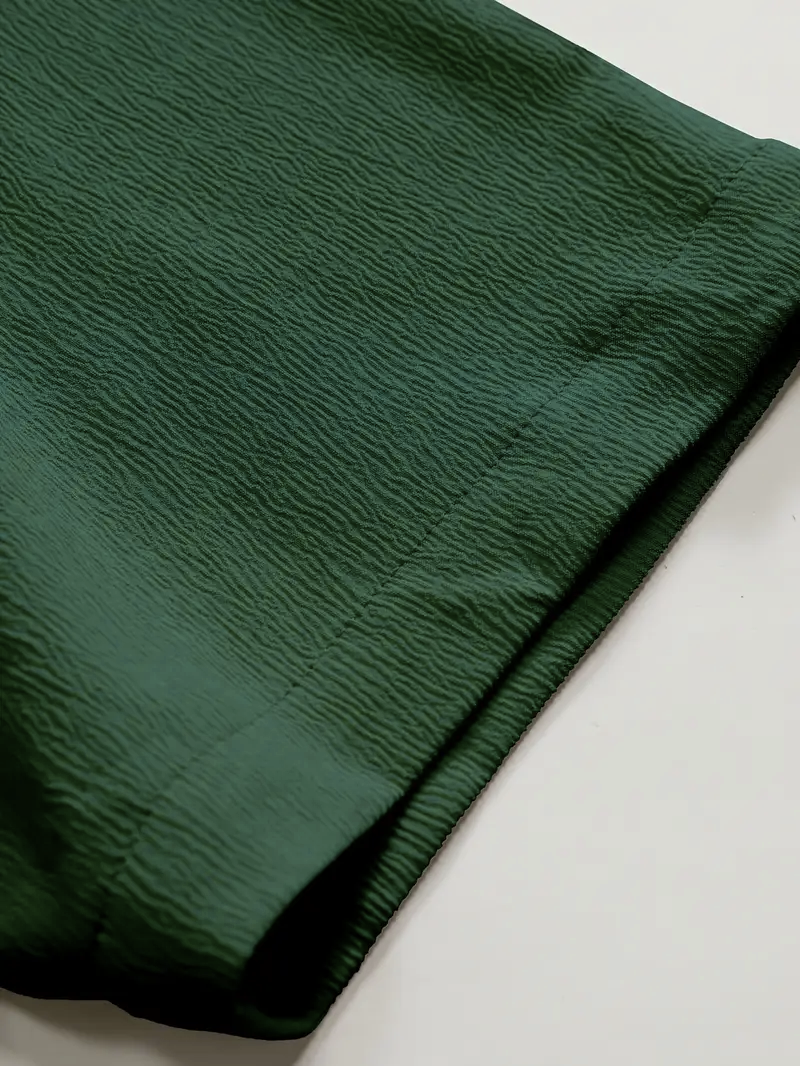 Dark Green Band Collar Solid Cotton Shirt