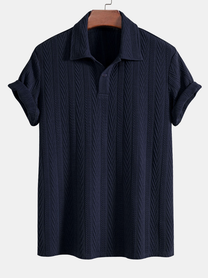 Navy Blue Knitted Geometric Jacquard Polo