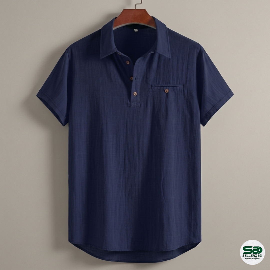Navy Blue Cotton Spread Collar Katua Shirt
