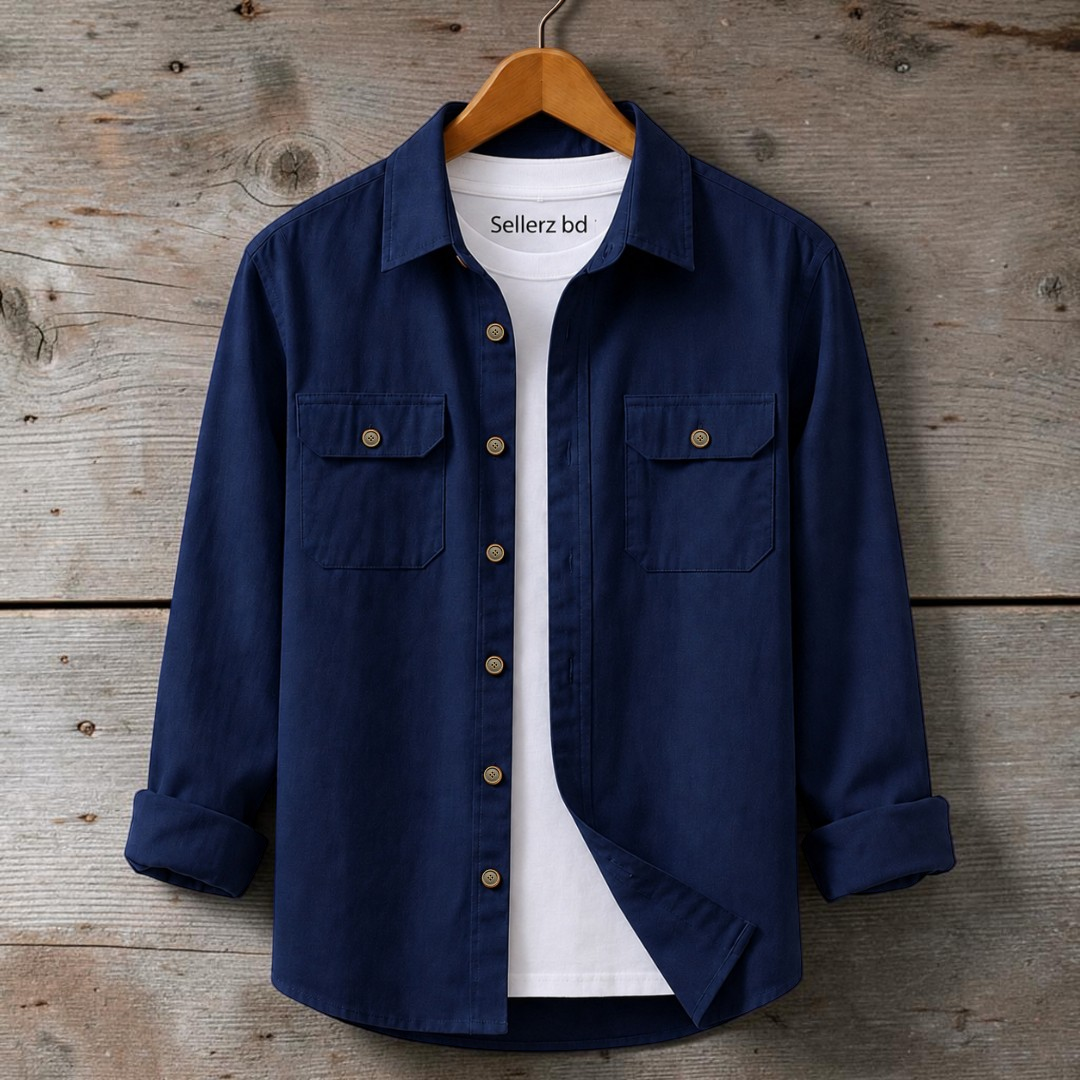 Dark Navy Blue Colour Double Pocket Full Sleeve Shirt