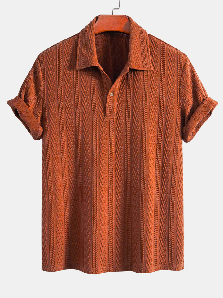 Brown Knitted Geometric Jacquard Polo