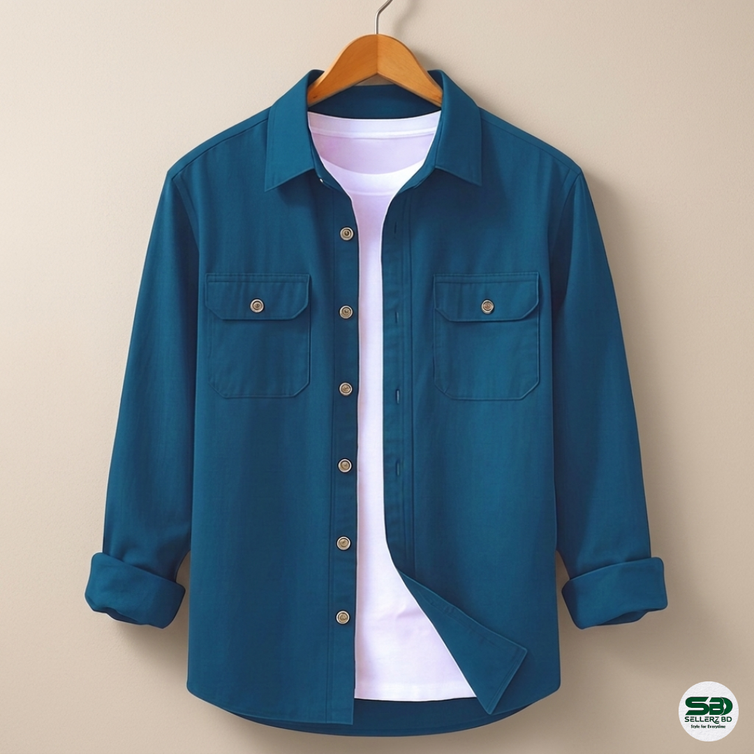 Dark Petrol Colour Double Pocket Full Sleeve Shirt