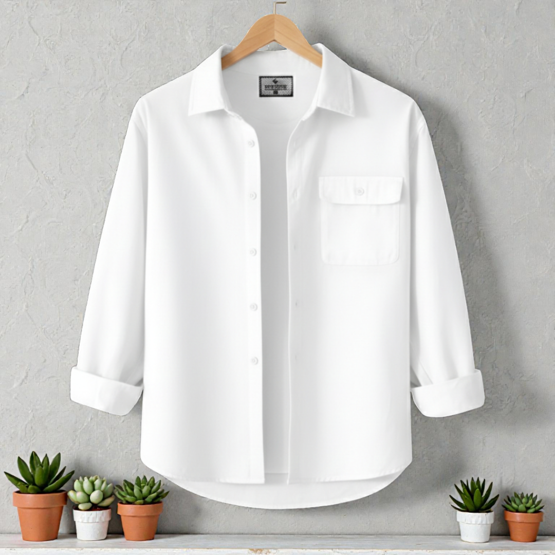 White Single Pocket Full Sleeve Shirt