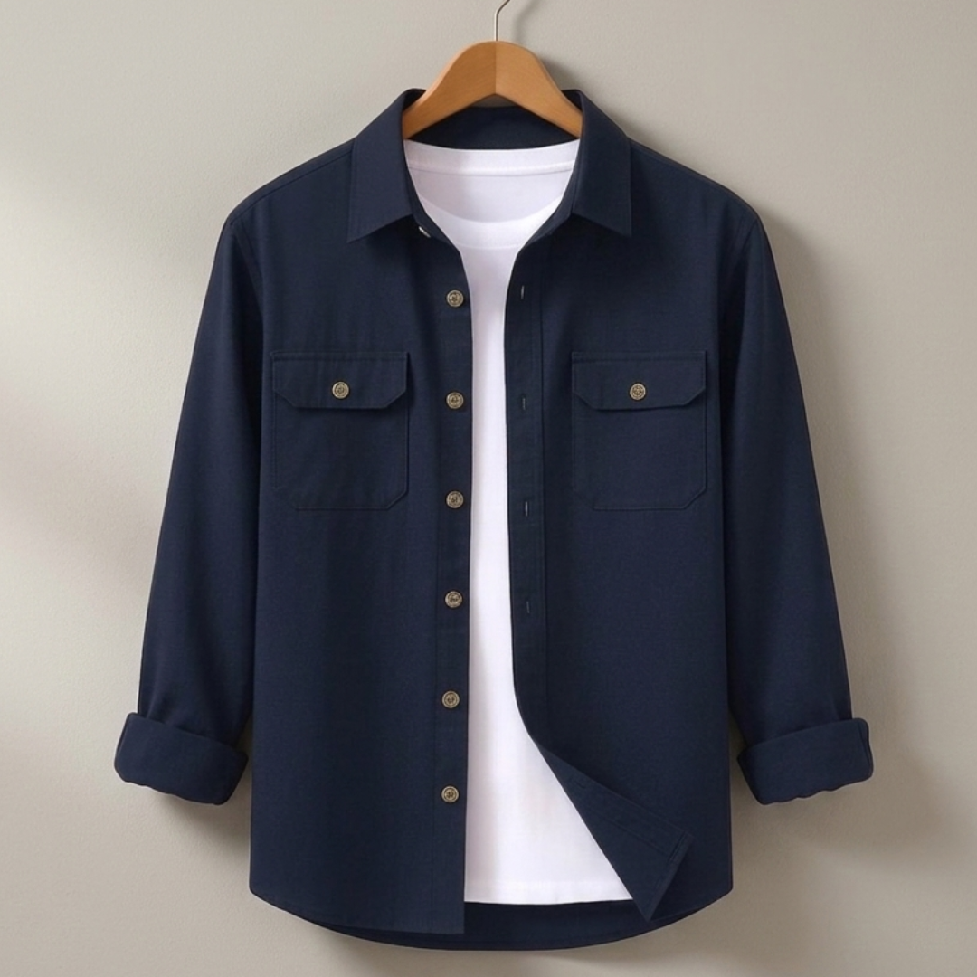 Dark Navy Blue Colour Double Pocket Full Sleeve Shirt