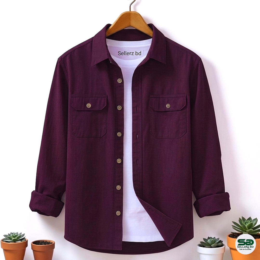 Deep Plum Colour Double Pocket Full Sleeve Shirt