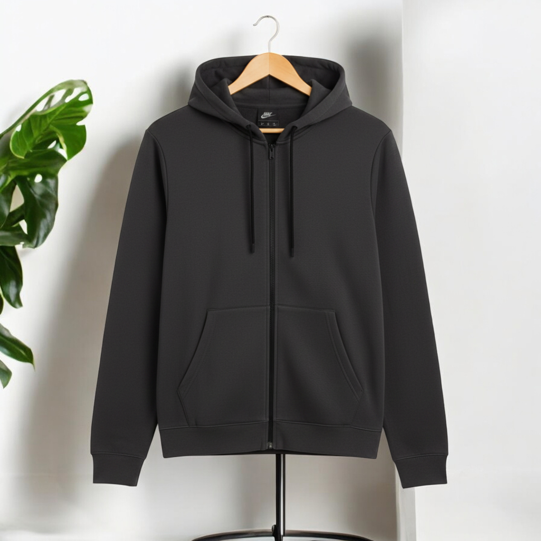 Black Colour Luxuries Men's Soft Cotton Zipper Hoodie