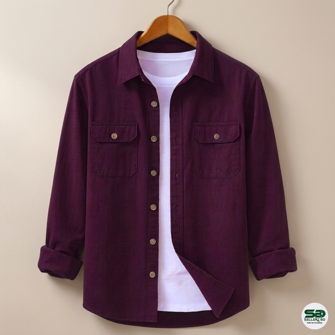 Deep Plum Colour Double Pocket Full Sleeve Shirt