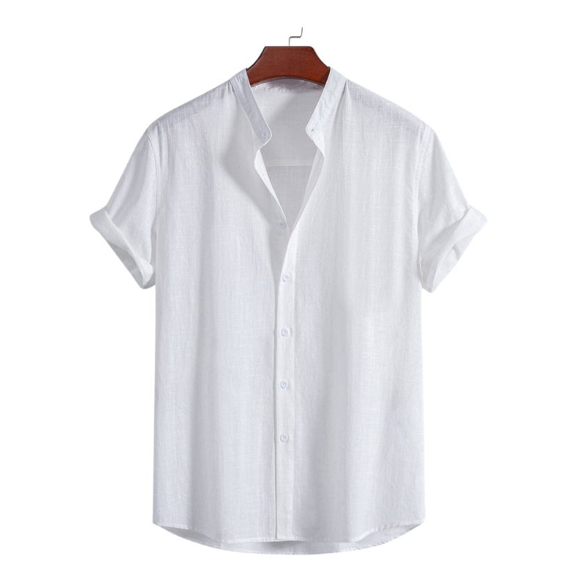 White Band Collar Solid Cotton Shirt
