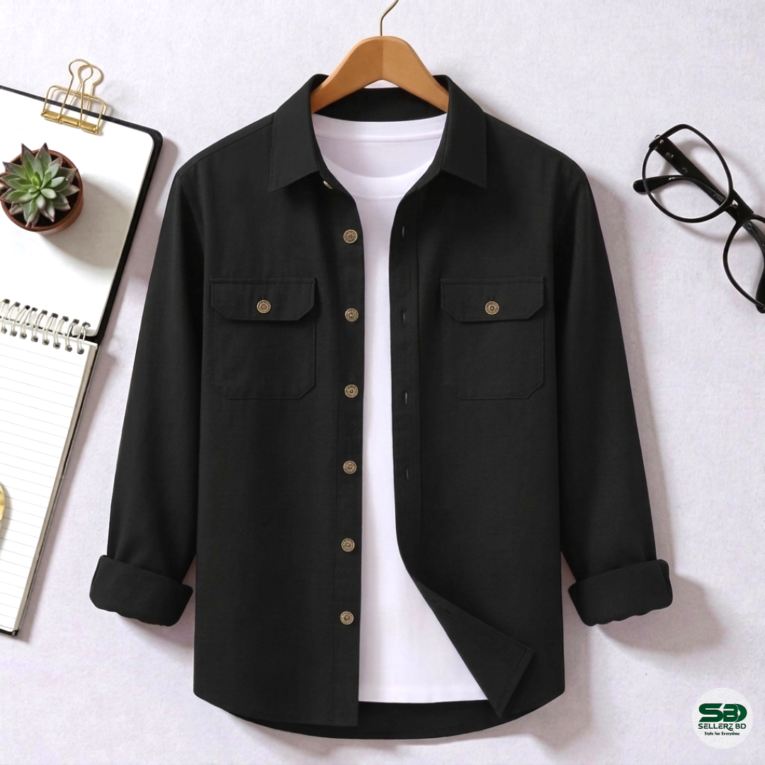 Black Colour Double Pocket Full Sleeve Shirt