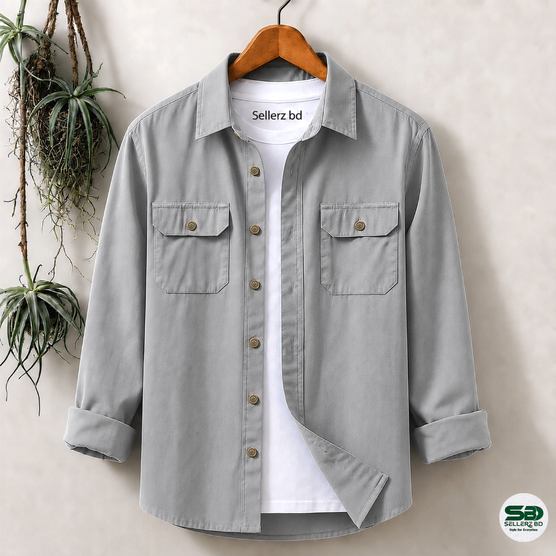 Ash Colour Double Pocket Full Sleeve Shirt