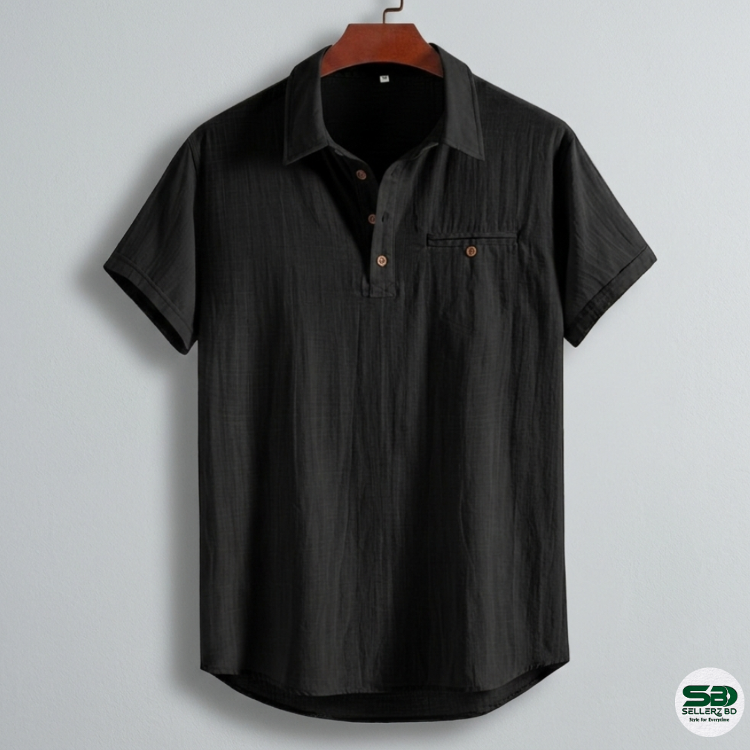 Black Premium Cotton Spread Collar Katua Shirt