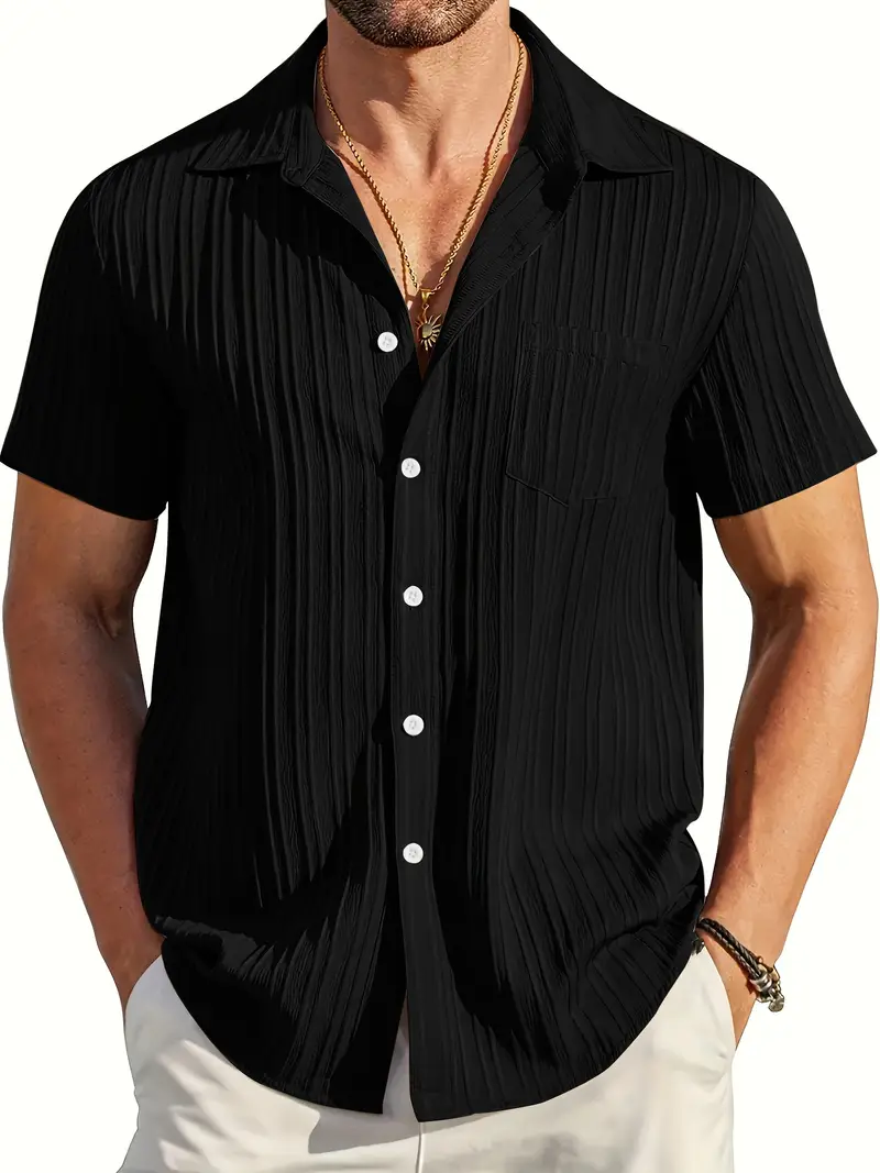 Black Half Sleeve Striped Texture Premium Shirt