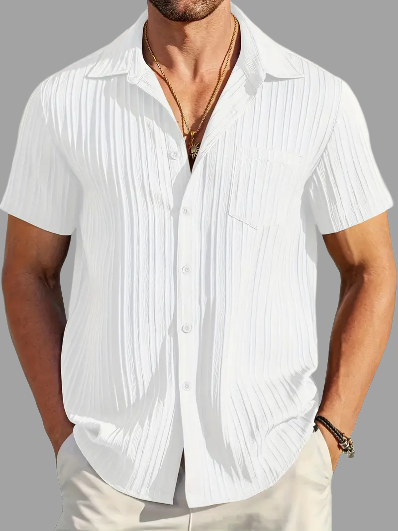 White Half Sleeve Striped Texture Premium Shirt