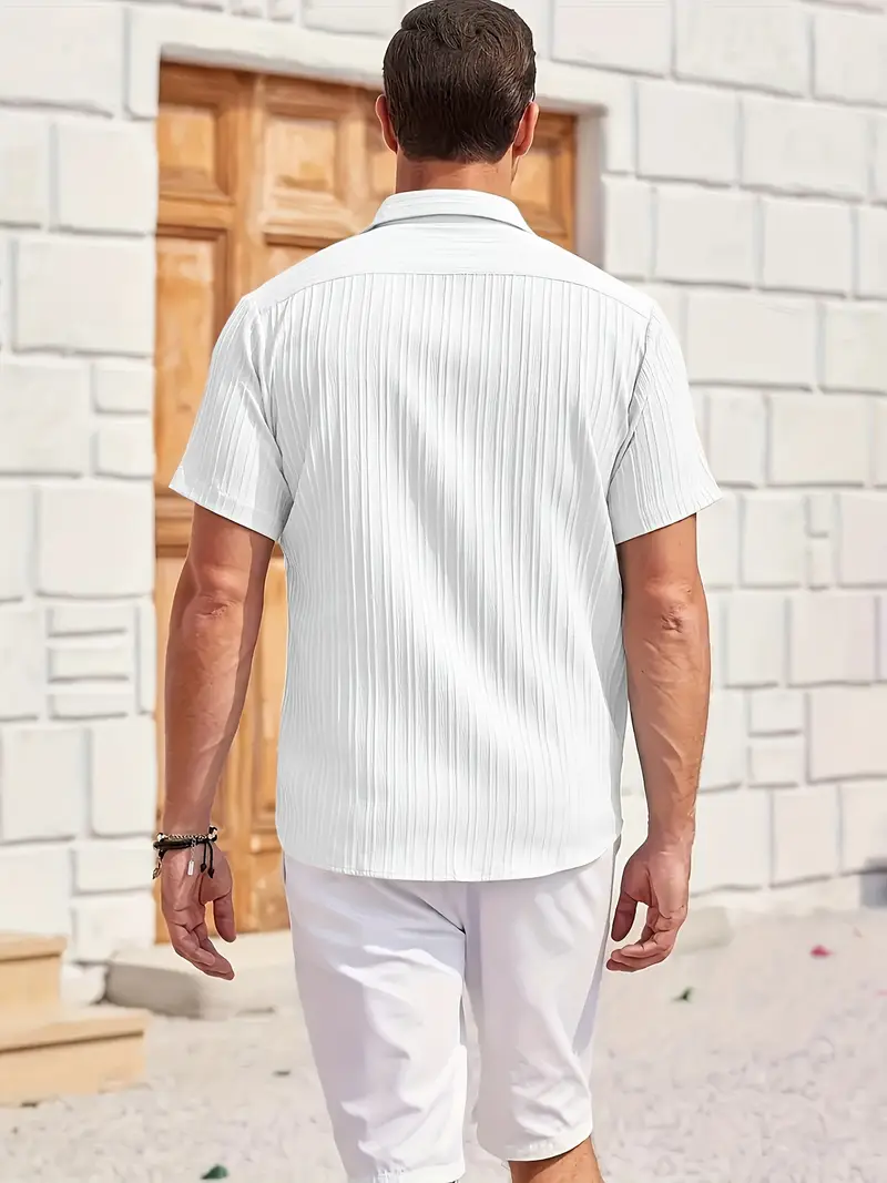 White Half Sleeve Striped Texture Premium Shirt