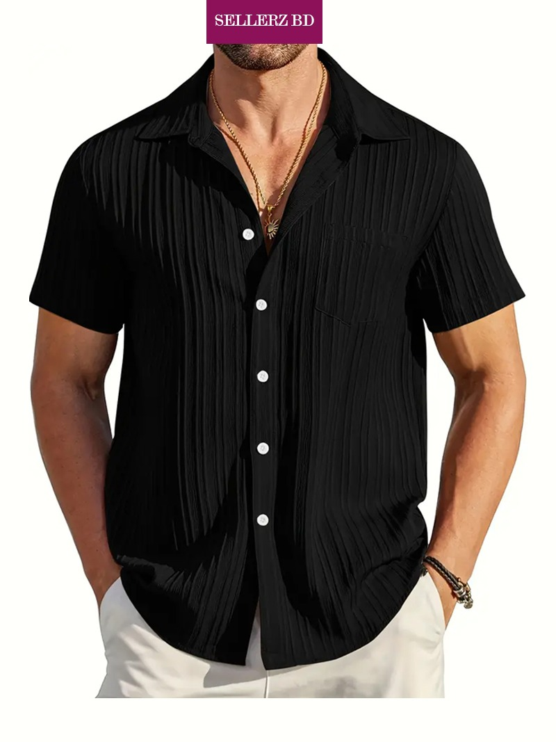 Black Half Sleeve Striped Texture Premium Shirt