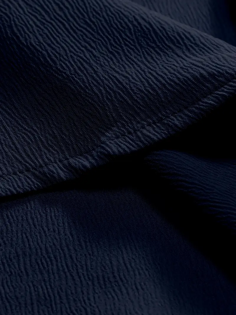 Dark Blue Band Collar Solid Cotton Shirt
