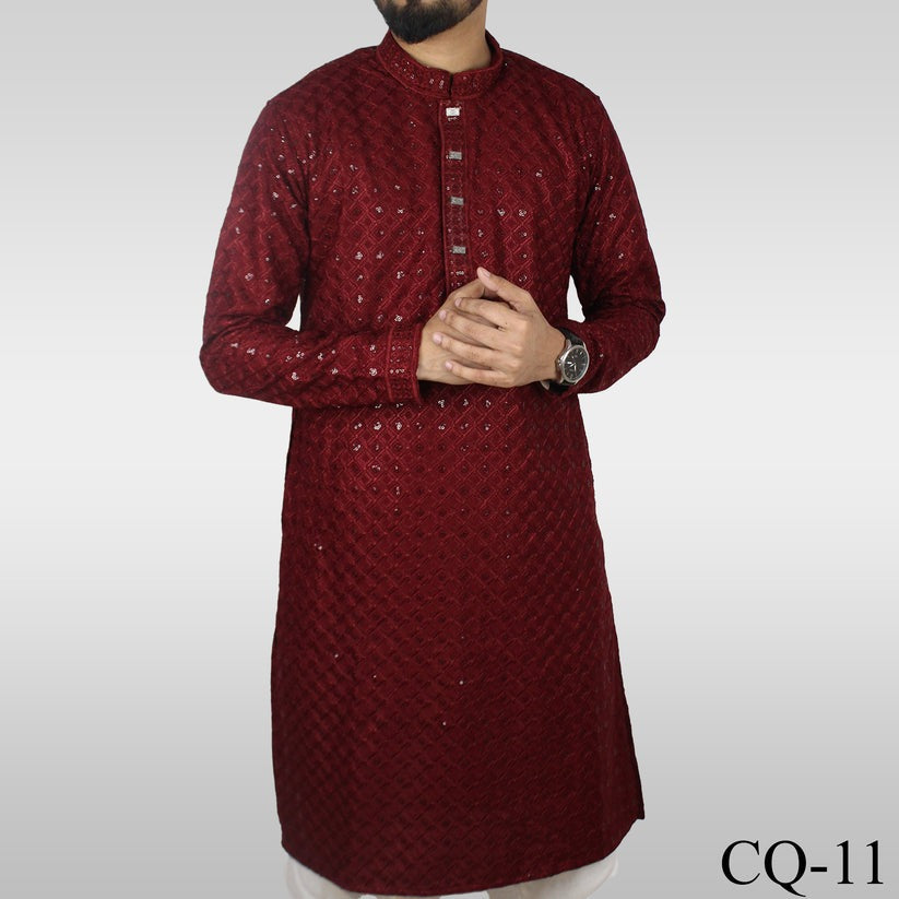 Maroon Sequence Cotton Panjabi