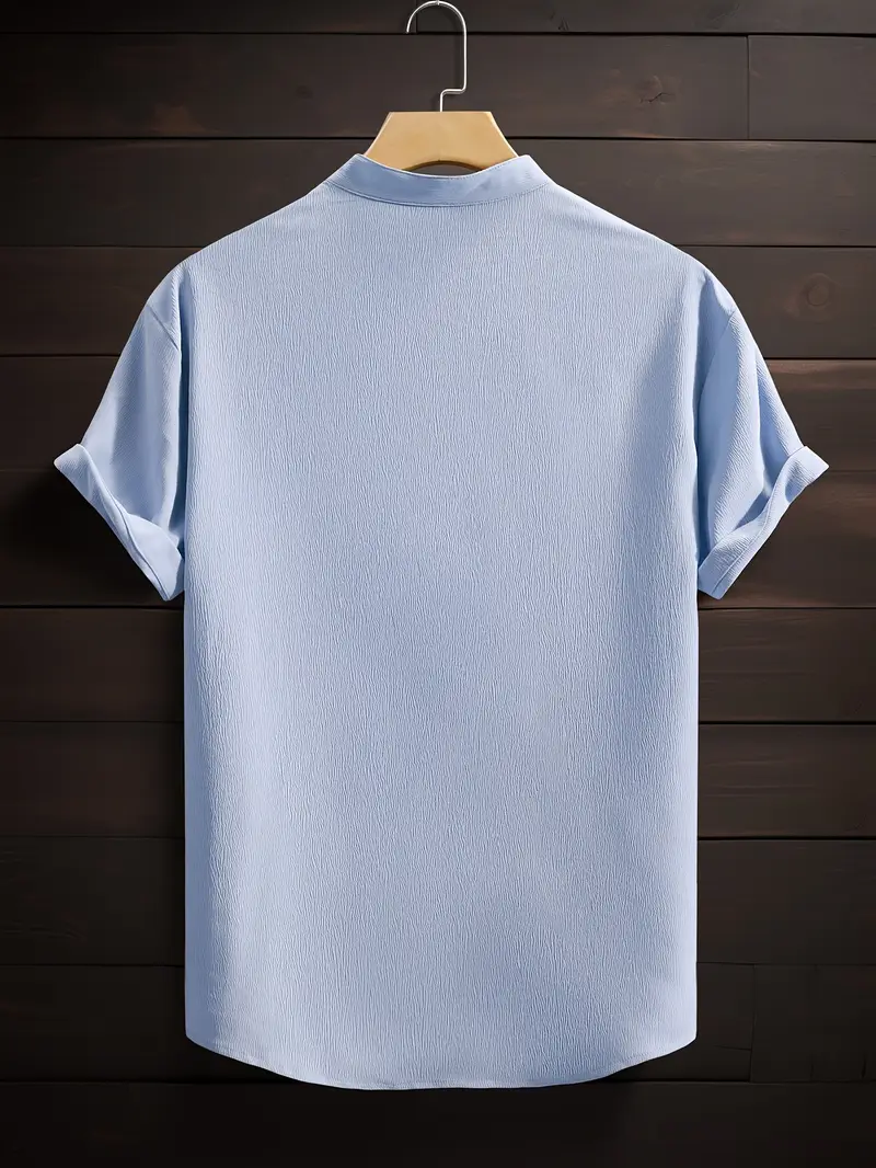 Sky Blue Band Collar Solid Cotton Shirt