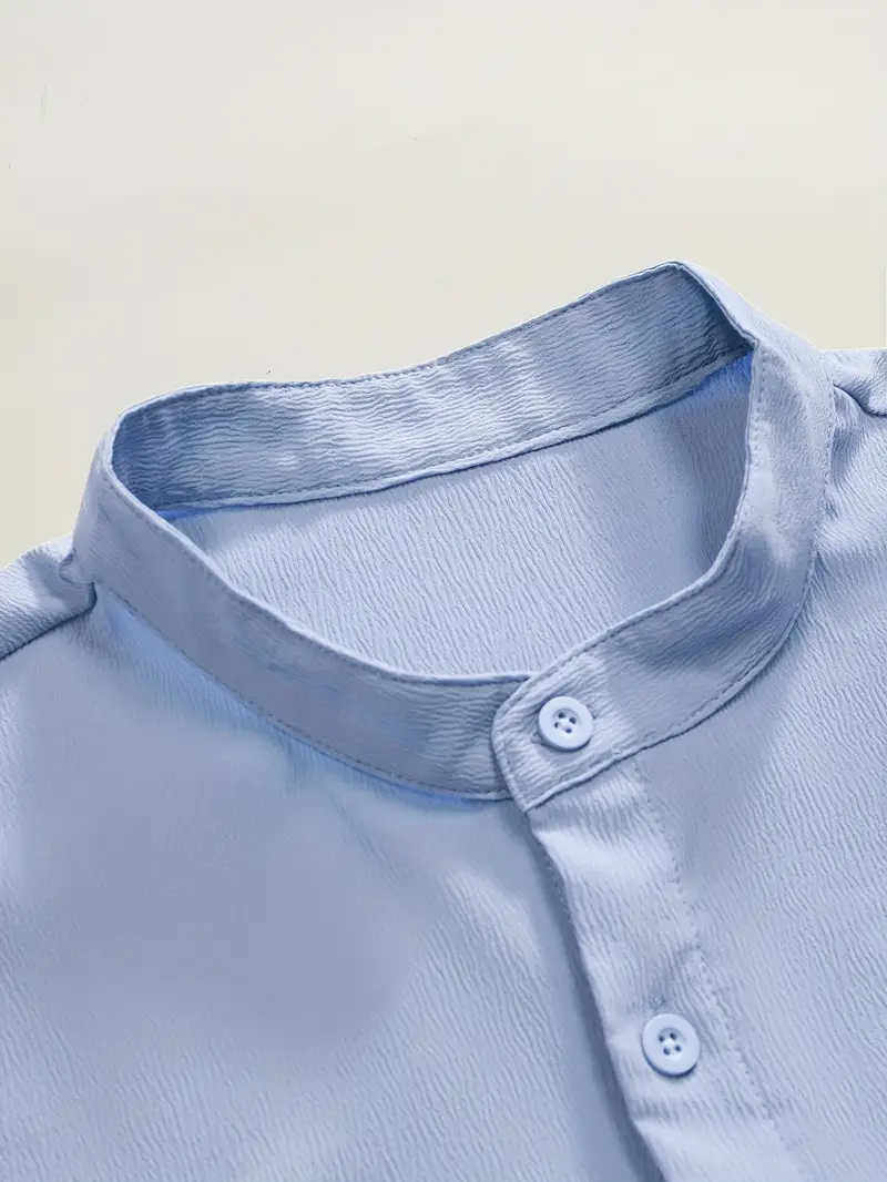 Sky Blue Band Collar Solid Cotton Shirt