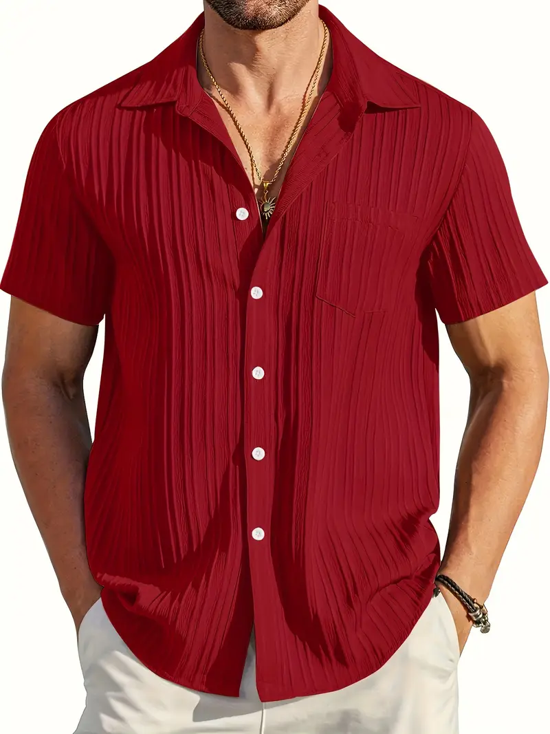 Maroon Half Sleeve Striped Texture Premium Shirt