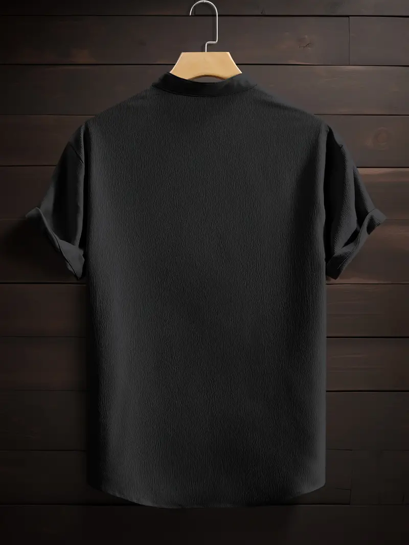 Black Band Collar Solid Cotton Shirt