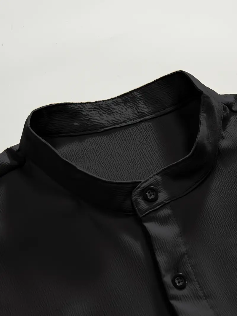 Black Band Collar Solid Cotton Shirt