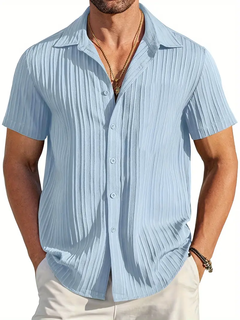 Sky Blue Half Sleeve Striped Texture Premium Shirt