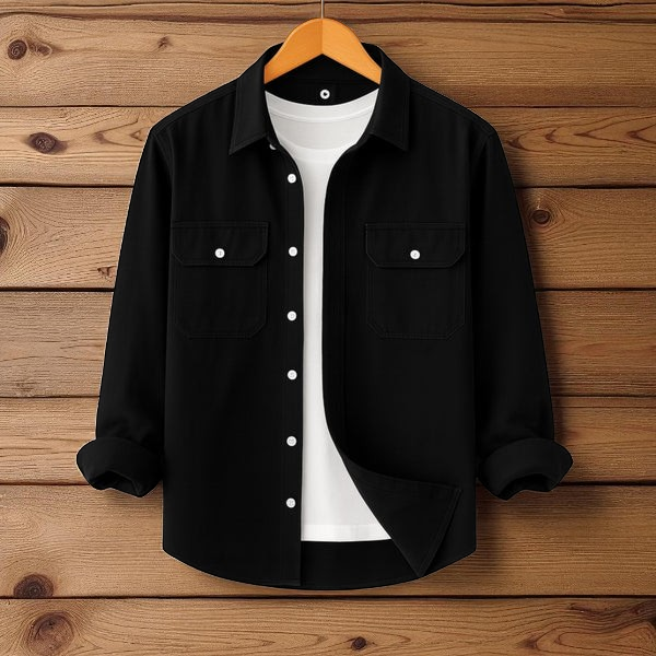 Black Double Pocket Full Sleeve Shirt