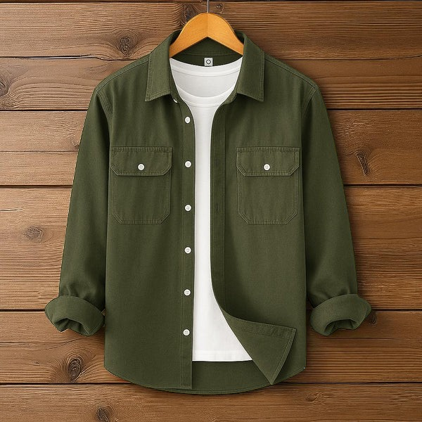 Olive Double Pocket Full Sleeve Shirt