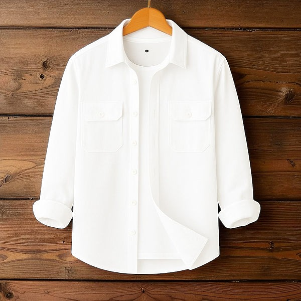 White Double Pocket Full Sleeve Shirt