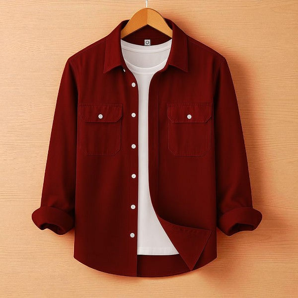 Maroon Double Pocket Full Sleeve Shirt