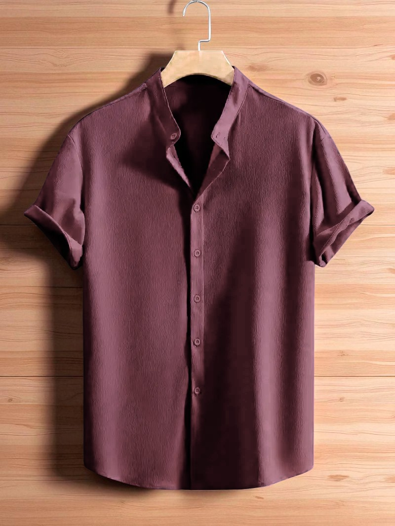Onion Band Collar Solid Cotton Shirt