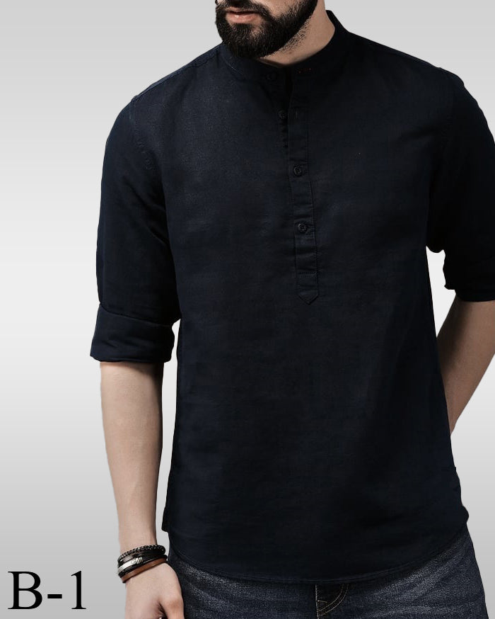 Band Collar Cotton Katua Shirt B-1