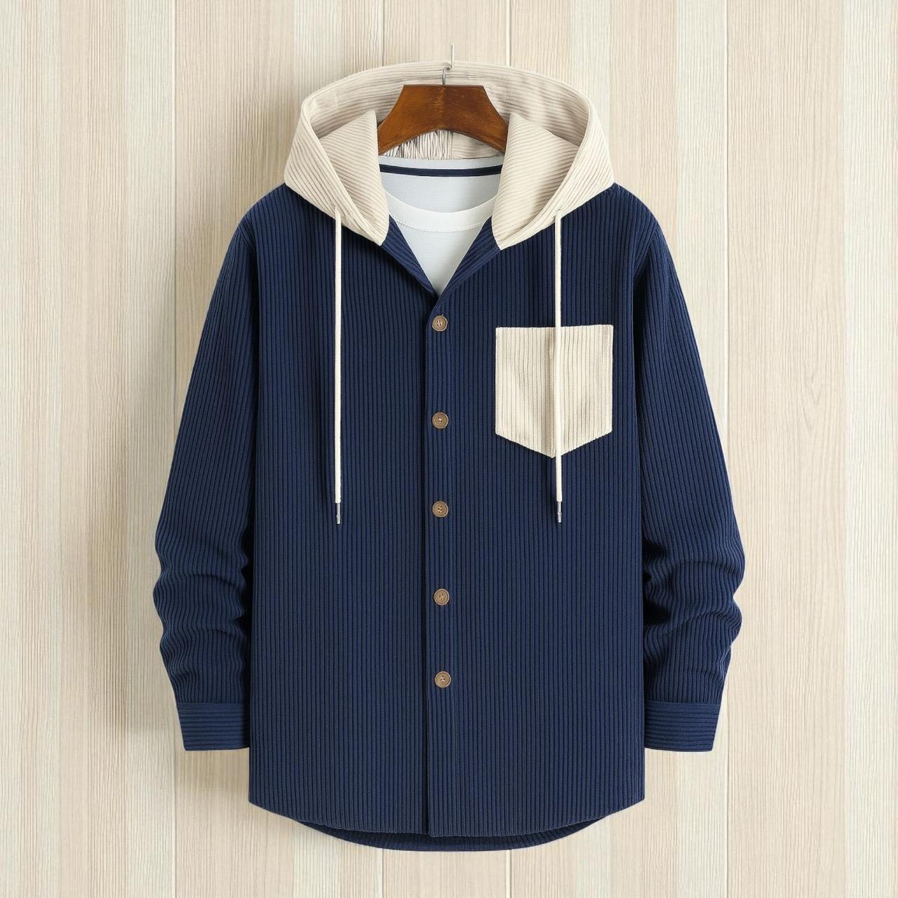 Navy Blue Luxuries Full Sleeve Cord Hoodie