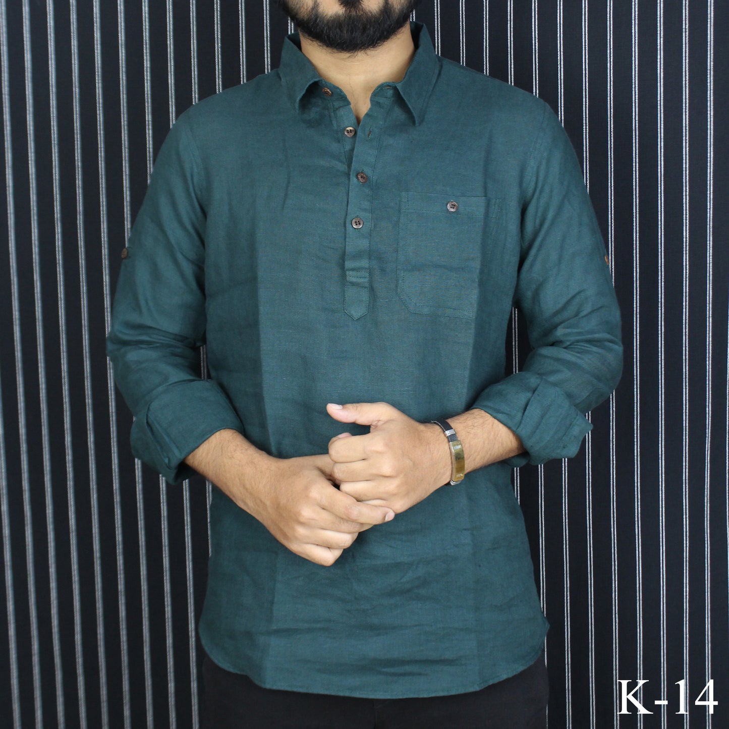 Deep Teal Remi Cotton Katua Shirt K-14