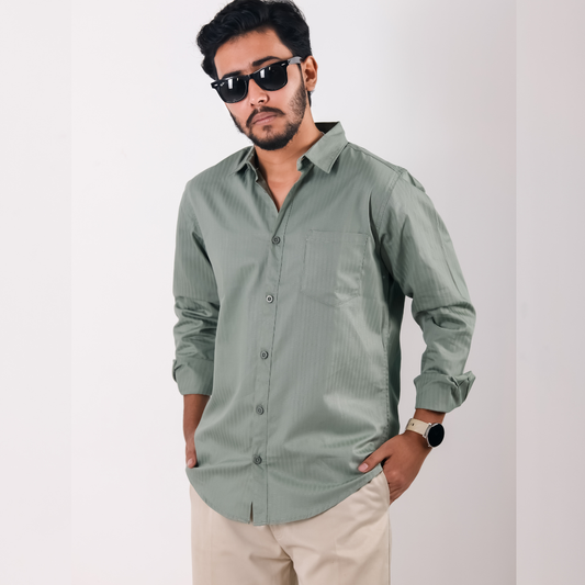 See Green Colour Premium Cotton Stripe Full Sleeve Shirt