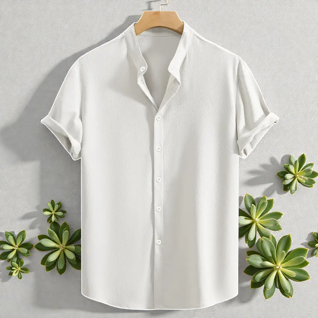 White Band Collar Solid Cotton Shirt