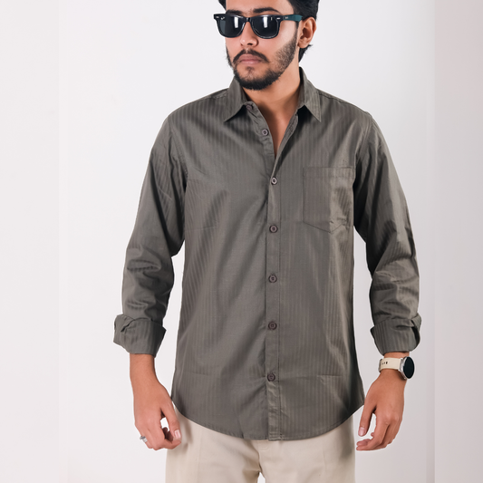 Grey Colour Premium Cotton Stripe Full Sleeve Shirt