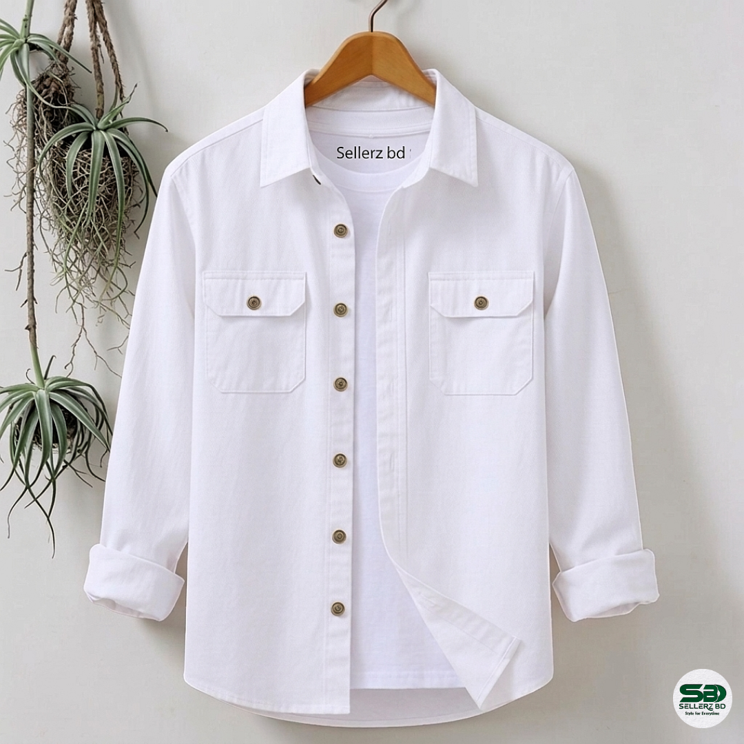 White Colour Double Pocket Full Sleeve Shirt