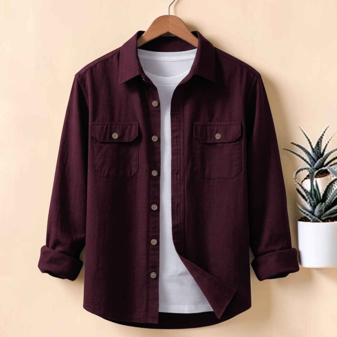 Deep Maroon Colour Double Pocket Full Sleeve Shirt