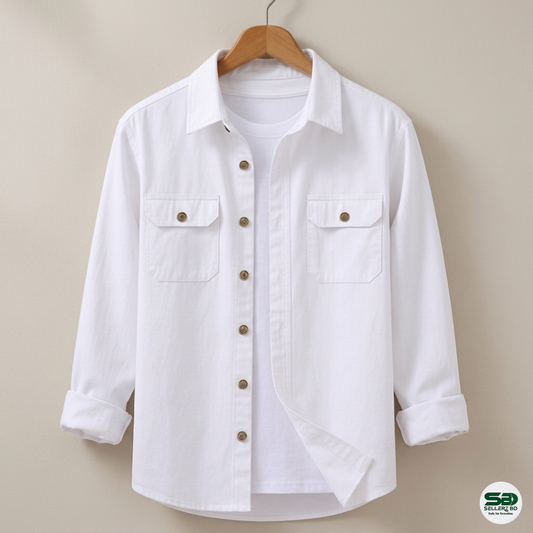 White Colour Double Pocket Full Sleeve Shirt