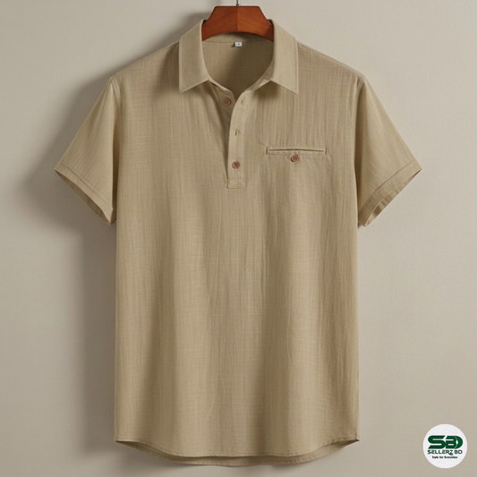 Cream Colour Cotton Spread Collar Katua Shirt