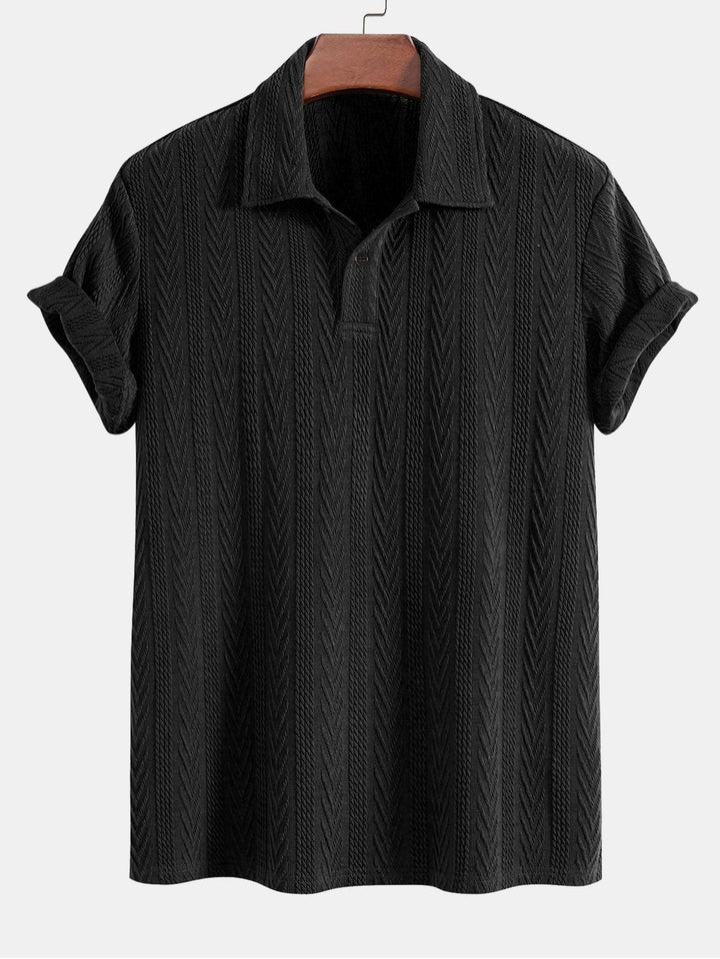Black Knitted Geometric Jacquard Polo