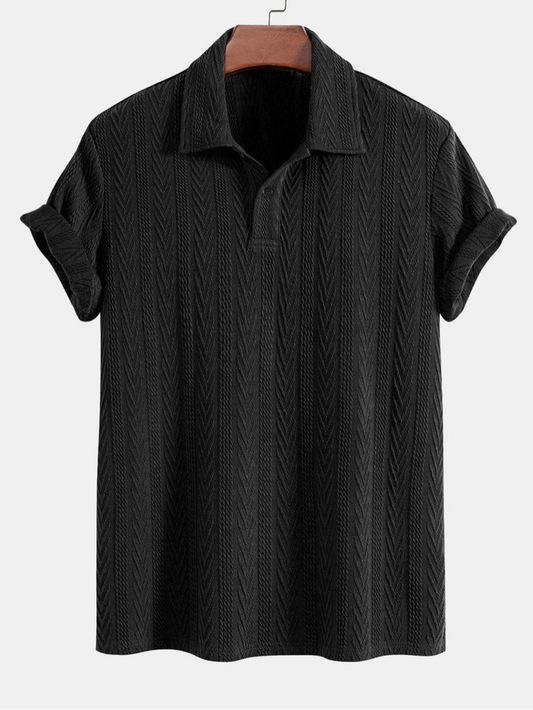 Black Knitted Geometric Jacquard Polo