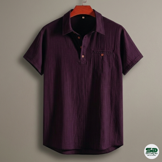 Deep Plum Colour Cotton Spread Collar Katua Shirt