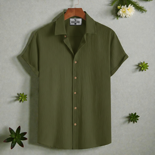 Olive Colour Premium Zafran Cotton Full Sleeve Shirt